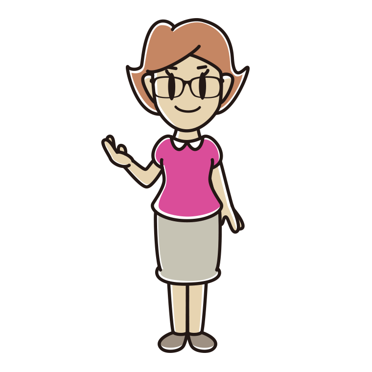 案内する眼鏡の女性のイラスト【色あり、背景なし】透過PNG