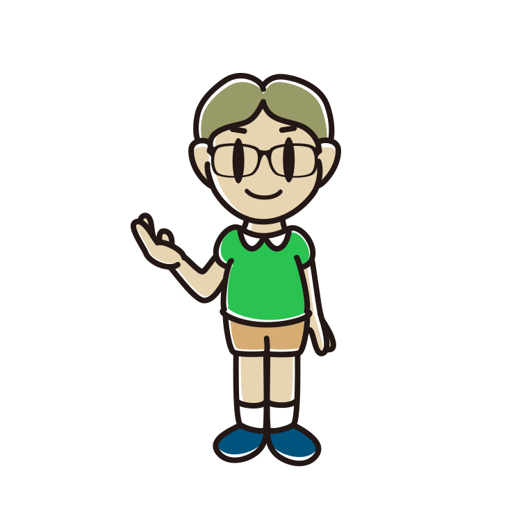 案内する眼鏡の小学生男子のイラスト【色あり、背景なし】透過PNG