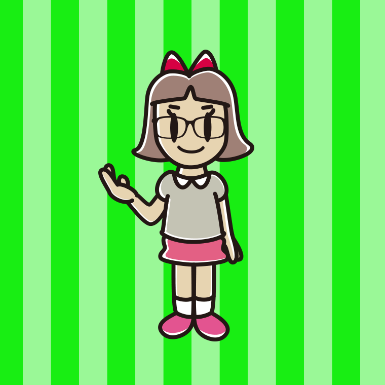 案内する眼鏡の小学生女子のイラスト【色、背景あり】PNG