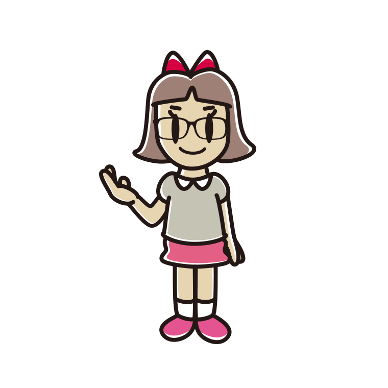 案内する眼鏡の小学生女子のイラスト【色あり、背景なし】透過PNG