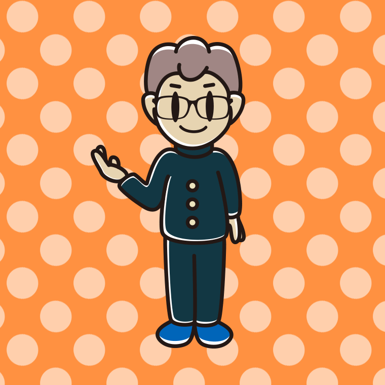 案内する眼鏡の男子中学生のイラスト【色、背景あり】PNG