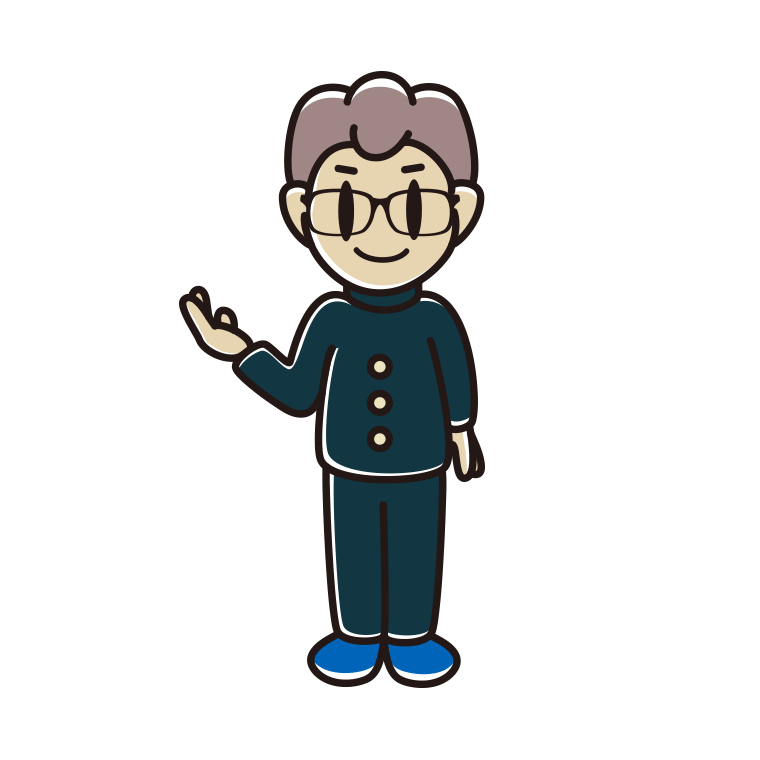 案内する眼鏡の男子中学生のイラスト【色あり、背景なし】透過PNG