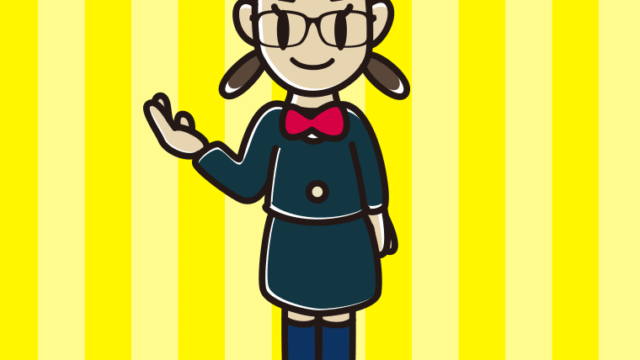 案内する眼鏡の女子中学生のイラスト【色、背景あり】PNG