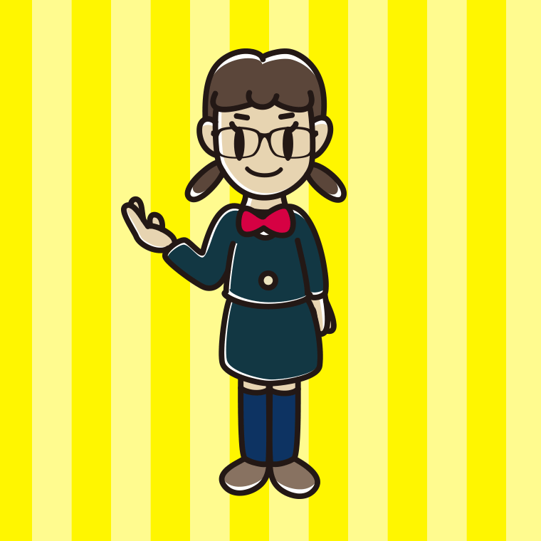 案内する眼鏡の女子中学生のイラスト【色、背景あり】PNG