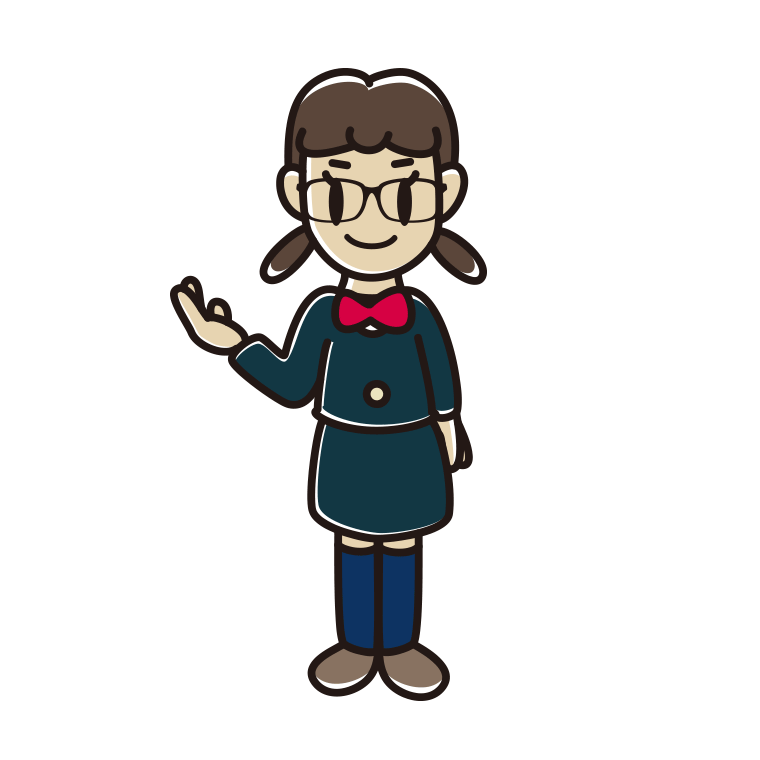 案内する眼鏡の女子中学生のイラスト【色あり、背景なし】透過PNG