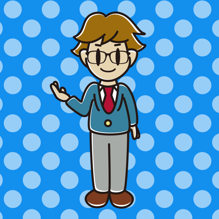 案内する眼鏡の男子高校生のイラスト【色、背景あり】PNG