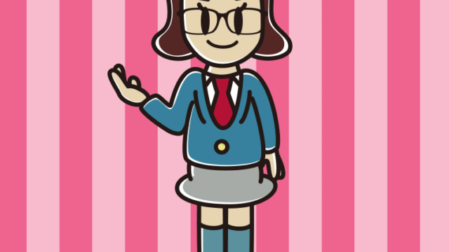 案内する眼鏡の女子高校生のイラスト【色、背景あり】PNG