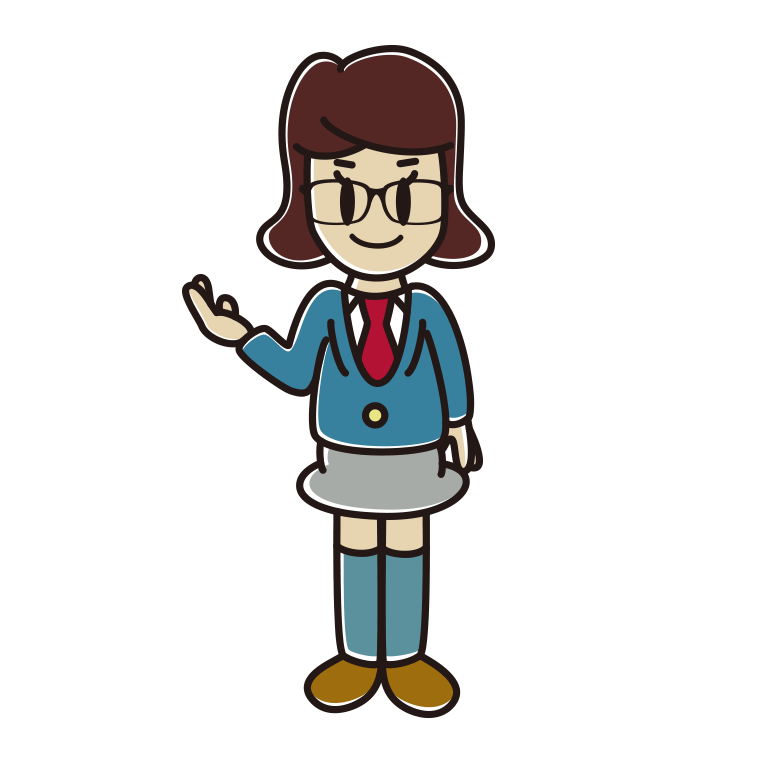 案内する眼鏡の女子高校生のイラスト【色あり、背景なし】透過PNG