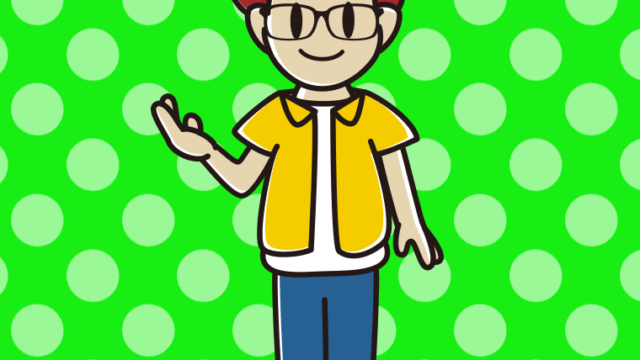 案内する眼鏡の男子大学生のイラスト【色、背景あり】PNG