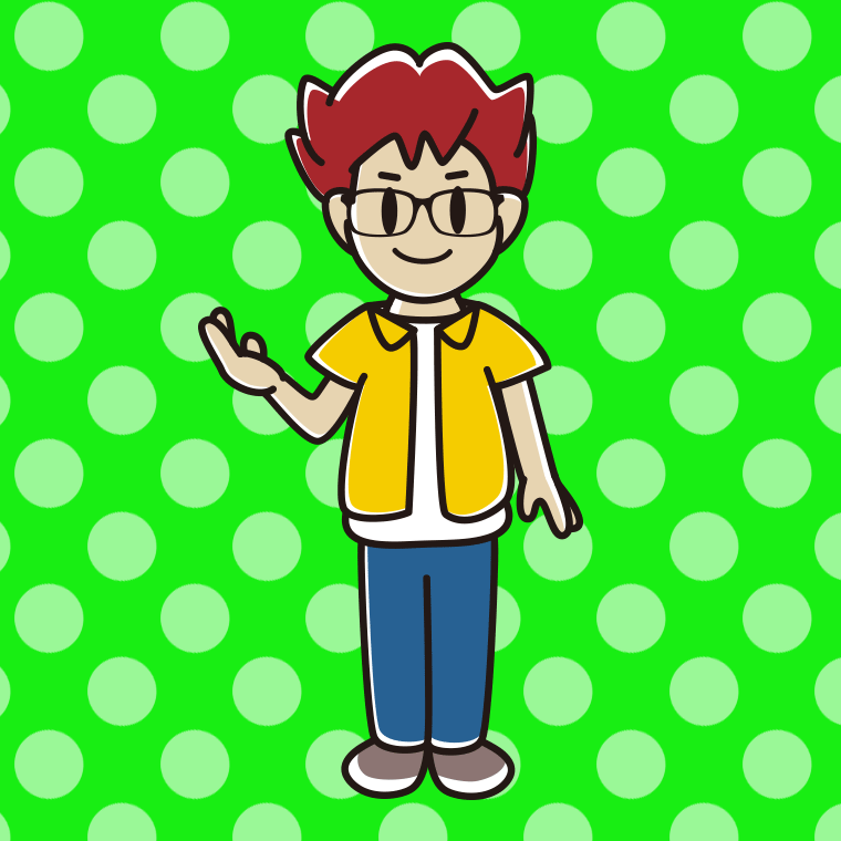 案内する眼鏡の男子大学生のイラスト【色、背景あり】PNG