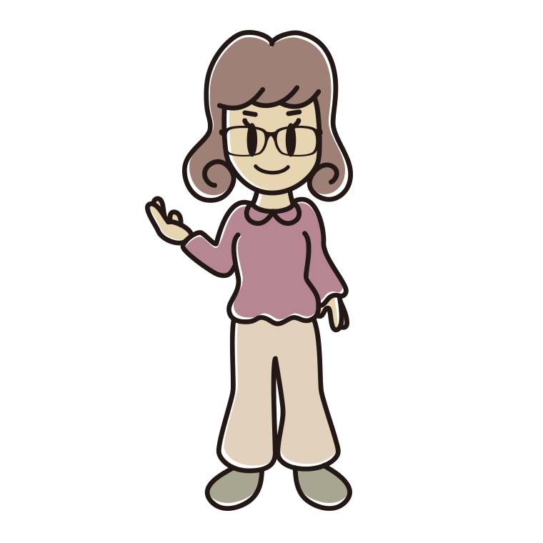案内する眼鏡の女子大学生のイラスト【色あり、背景なし】透過PNG