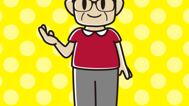 案内する眼鏡のおじさんのイラスト【色、背景あり】PNG