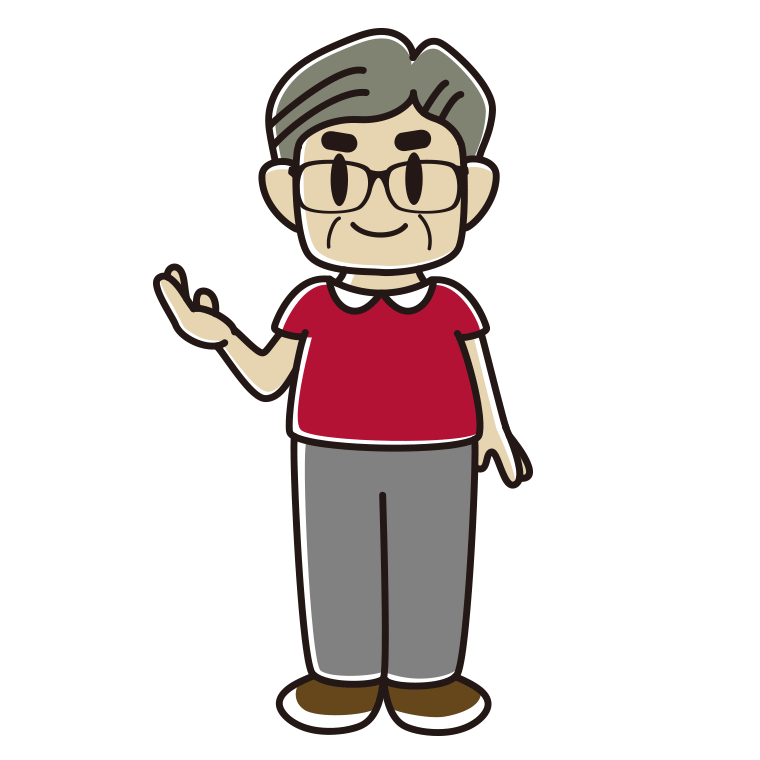 案内する眼鏡のおじさんのイラスト【色あり、背景なし】透過PNG