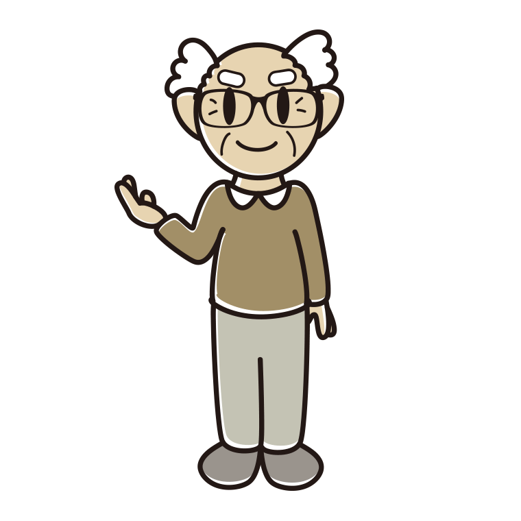 案内する眼鏡のおじいさんのイラスト【色あり、背景なし】透過PNG