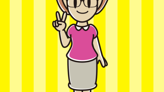 ピースをする眼鏡の女性のイラスト【色、背景あり】PNG