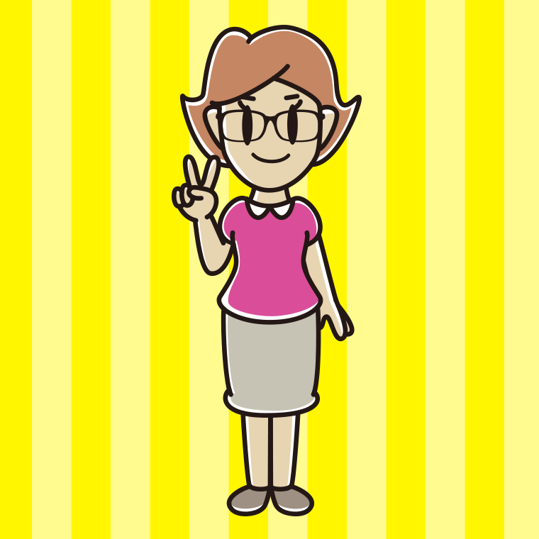 ピースをする眼鏡の女性のイラスト【色、背景あり】PNG