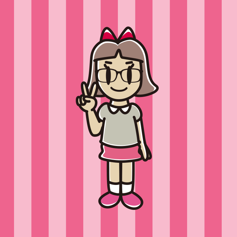 ピースをする眼鏡の小学生女子のイラスト【色、背景あり】PNG