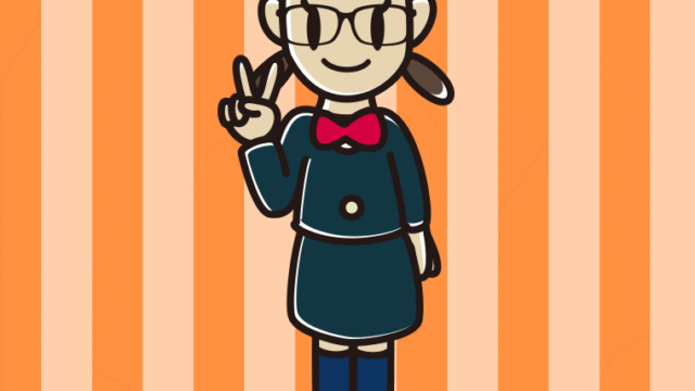 ピースをする眼鏡の女子中学生のイラスト【色、背景あり】PNG