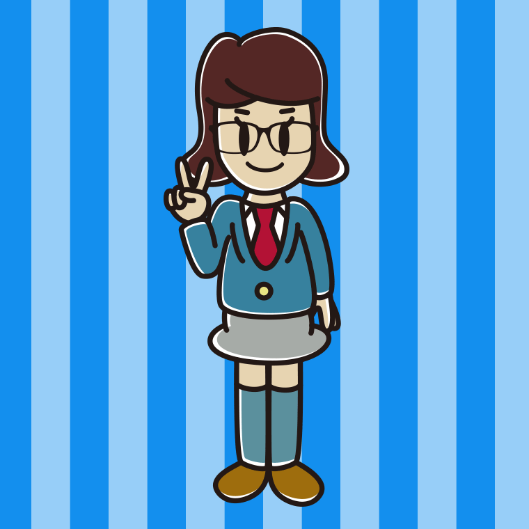 ピースをする眼鏡の女子高校生のイラスト【色、背景あり】PNG
