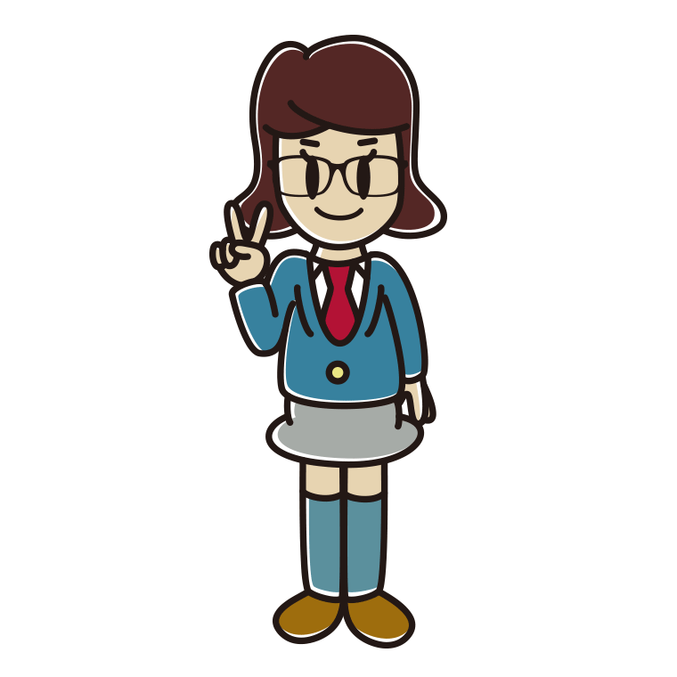 ピースをする眼鏡の女子高校生のイラスト【色あり、背景なし】透過PNG