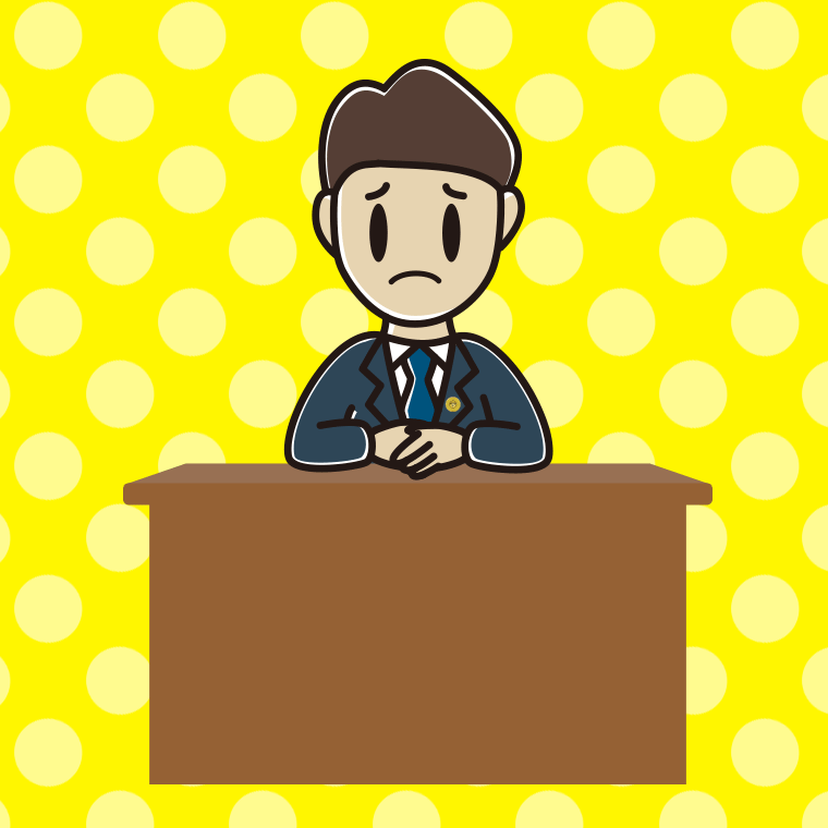 困る男性弁護士のイラスト【色、背景あり】PNG