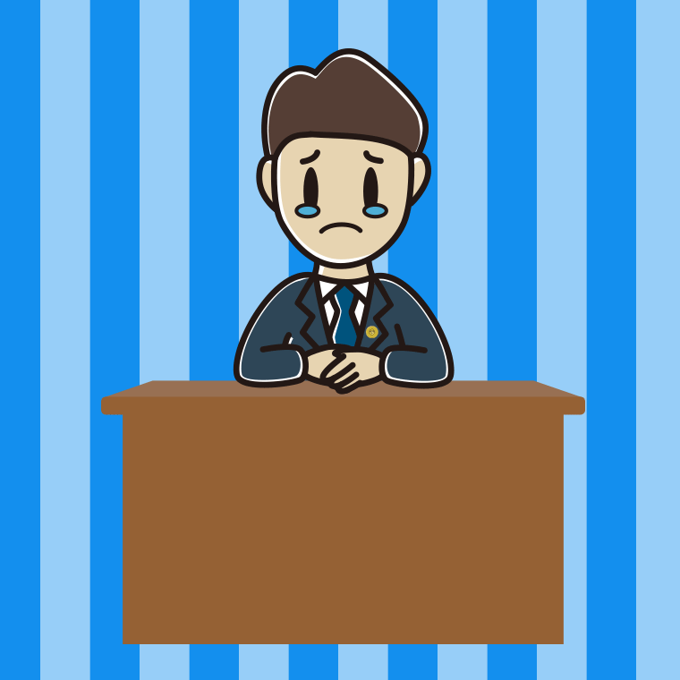 泣く男性弁護士のイラスト【色、背景あり】PNG