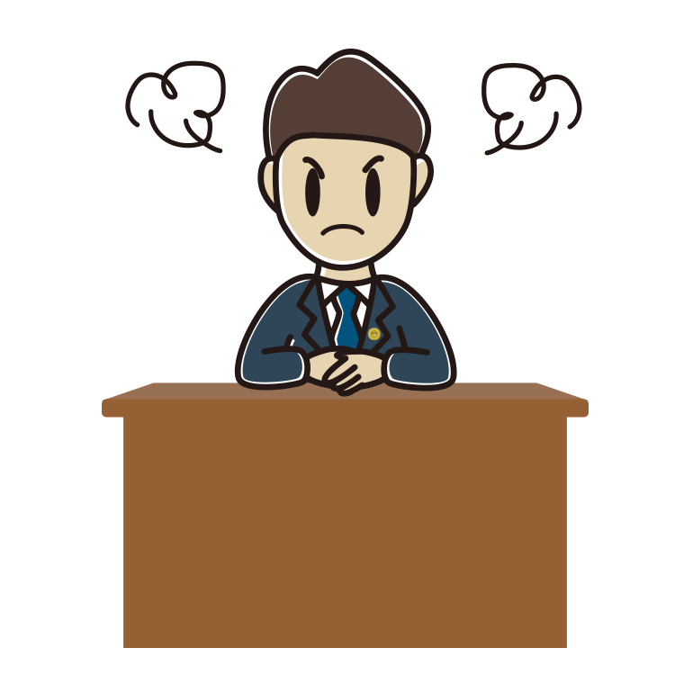 怒る男性弁護士のイラスト【色あり、背景なし】透過PNG