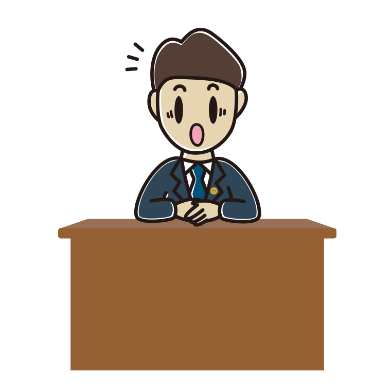 驚く男性弁護士のイラスト【色あり、背景なし】透過PNG