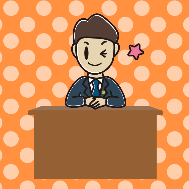 ウインクする男性弁護士のイラスト【色、背景あり】PNG