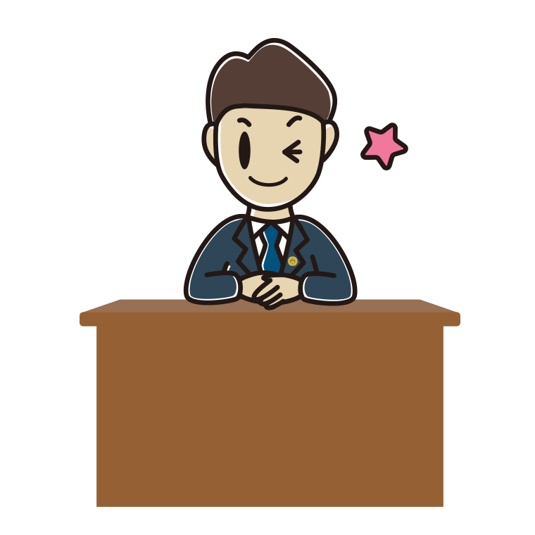 ウインクする男性弁護士のイラスト【色あり、背景なし】透過PNG