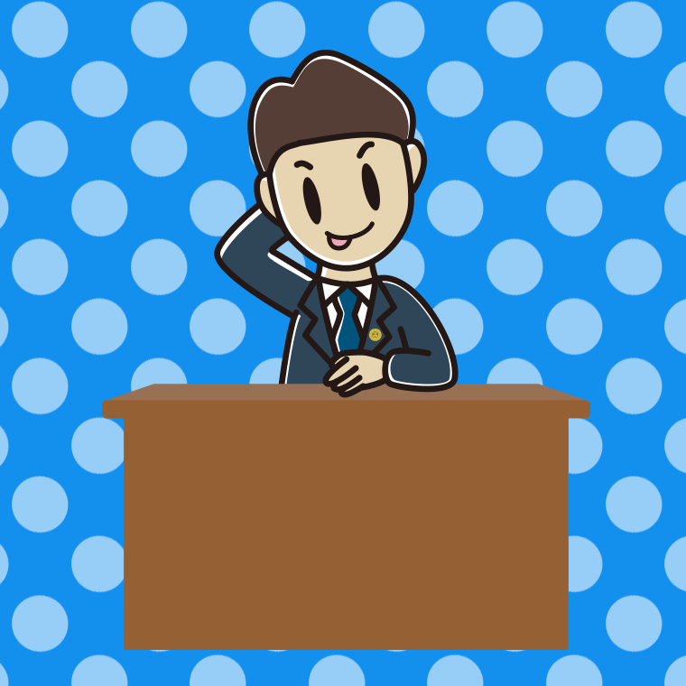 テヘヘな男性弁護士のイラスト【色、背景あり】PNG