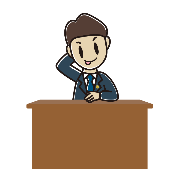 テヘヘな男性弁護士のイラスト【色あり、背景なし】透過PNG