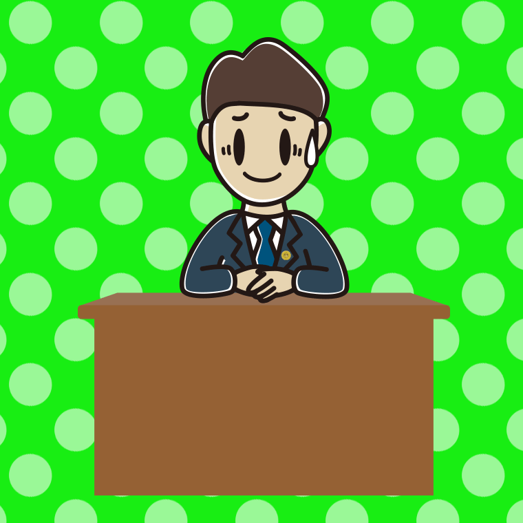 苦笑いする男性弁護士のイラスト【色、背景あり】PNG
