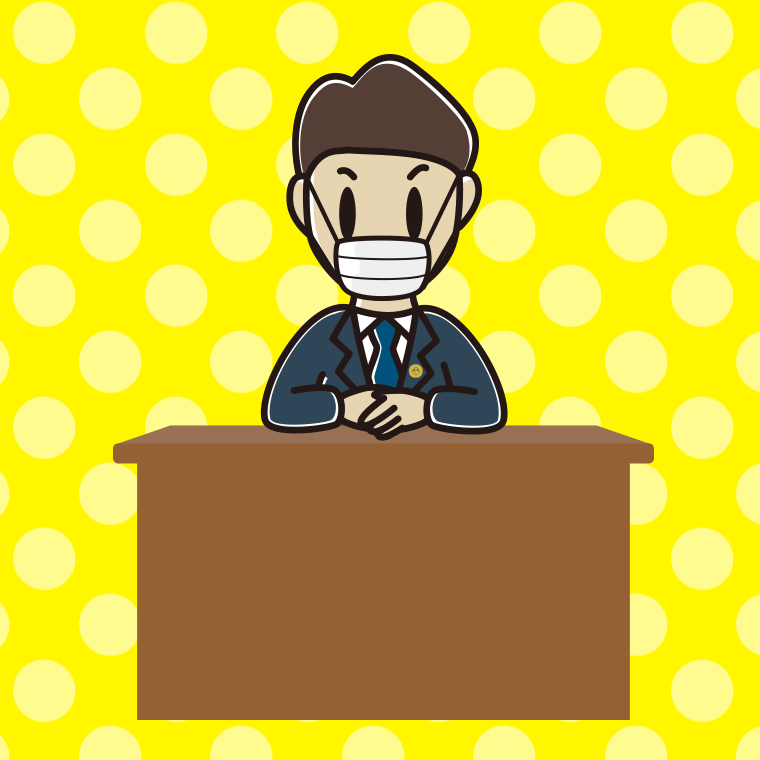 マスクをする男性弁護士のイラスト【色、背景あり】PNG