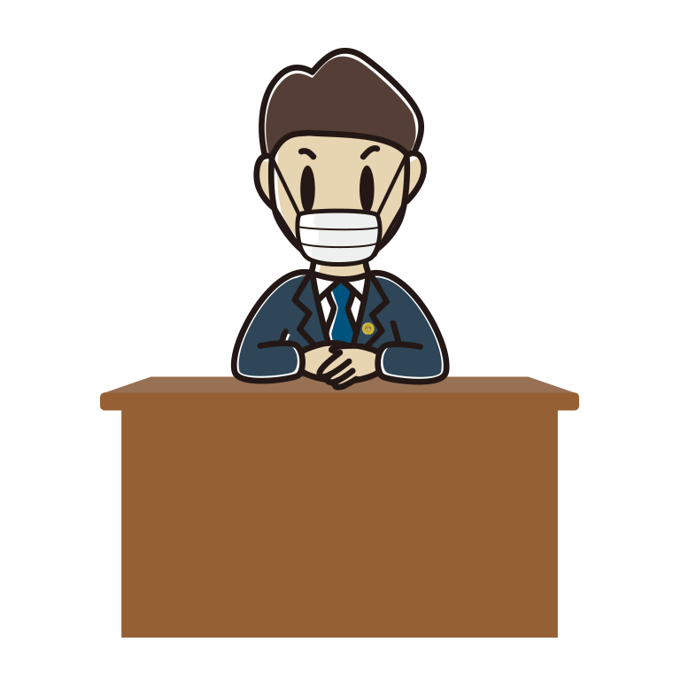 マスクをする男性弁護士のイラスト【色あり、背景なし】透過PNG