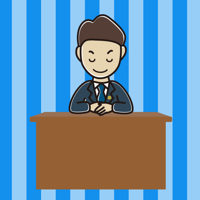 お辞儀する男性弁護士のイラスト【色、背景あり】PNG