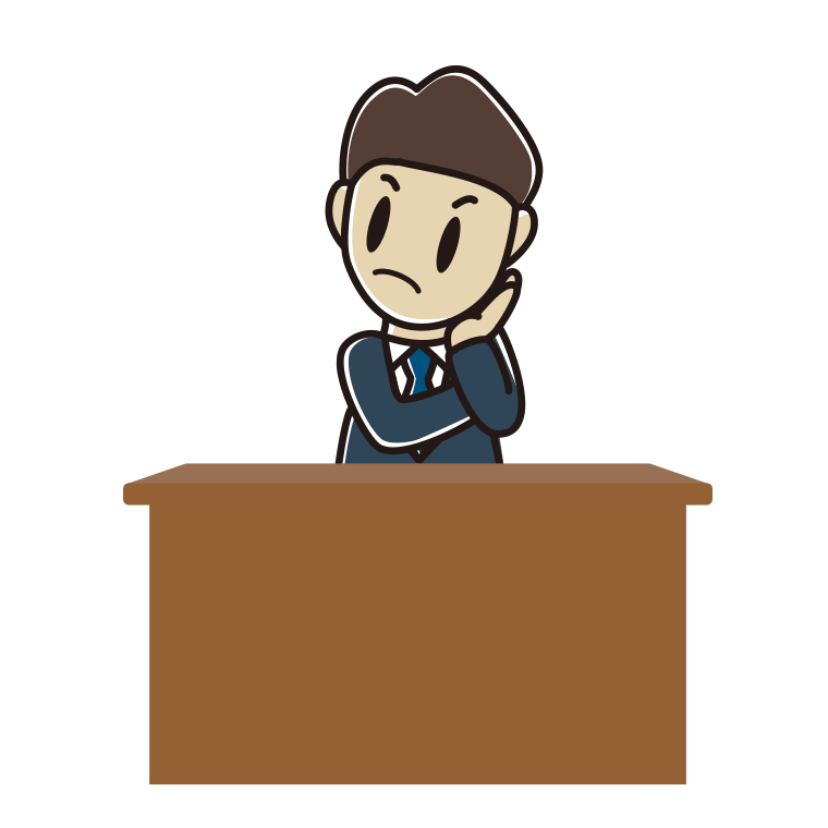 考える男性弁護士のイラスト【色あり、背景なし】透過PNG