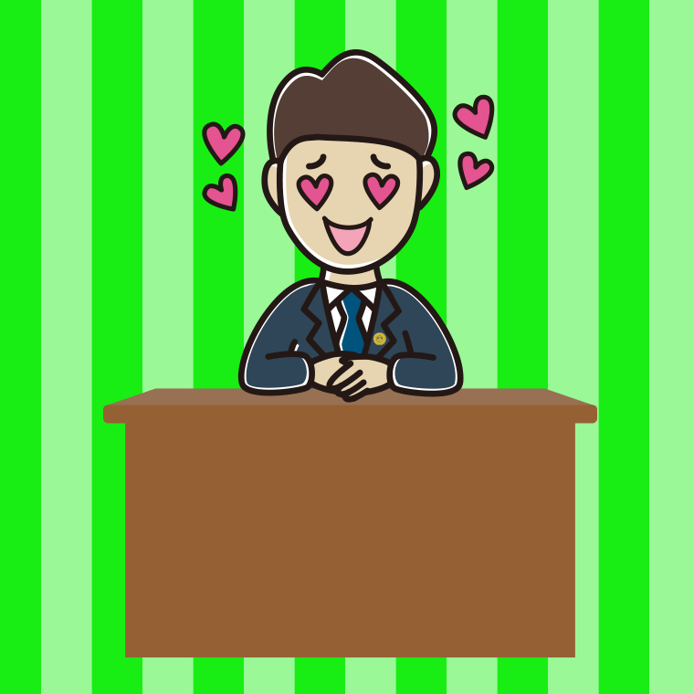 目がハートの男性弁護士のイラスト【色、背景あり】PNG