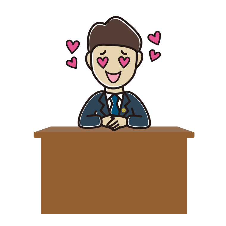 目がハートの男性弁護士のイラスト【色あり、背景なし】透過PNG