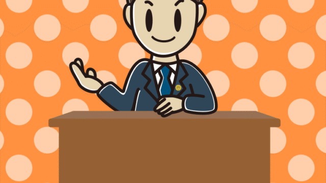 案内する男性弁護士のイラスト【色、背景あり】PNG