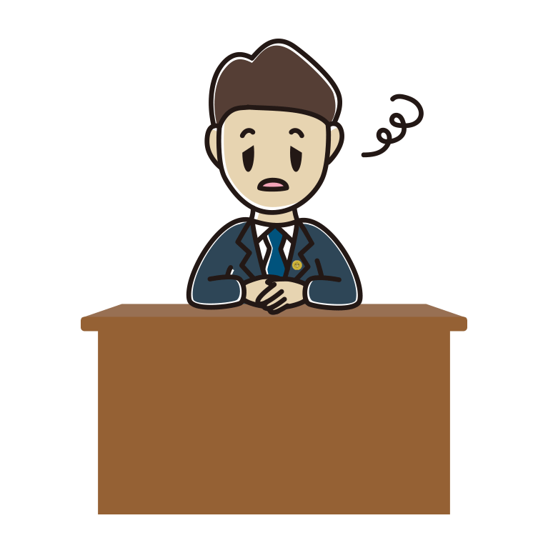 ぼーっとする男性弁護士のイラスト【色あり、背景なし】透過PNG