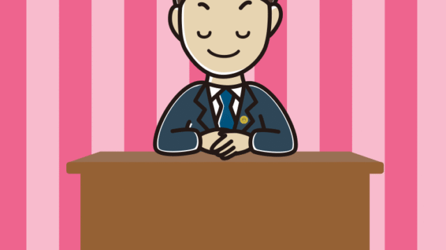 目を閉じる男性弁護士のイラスト【色、背景あり】PNG