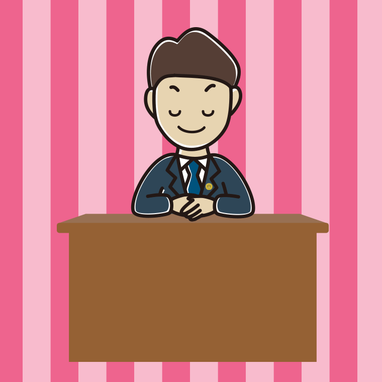 目を閉じる男性弁護士のイラスト【色、背景あり】PNG