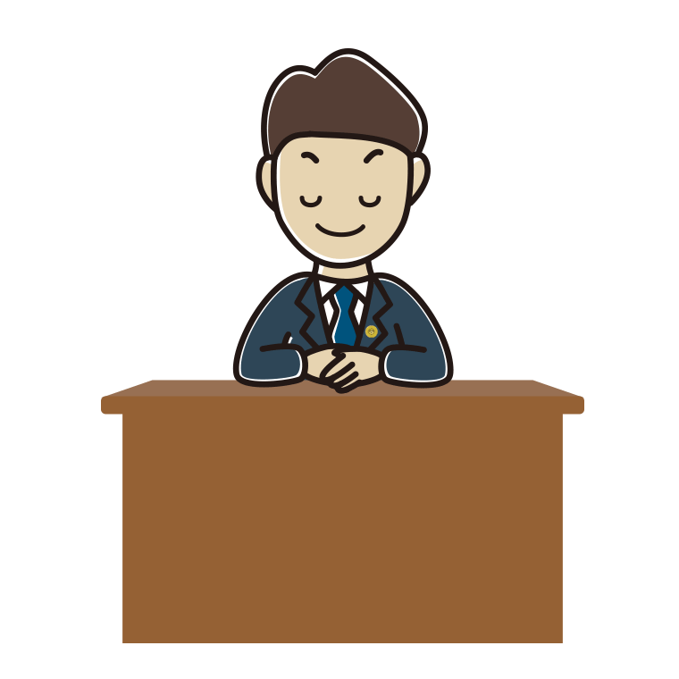 目を閉じる男性弁護士のイラスト【色あり、背景なし】透過PNG