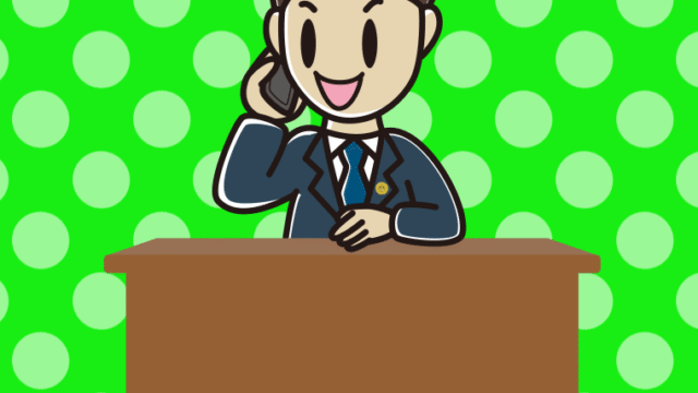 スマホで電話する男性弁護士のイラスト【色、背景あり】PNG