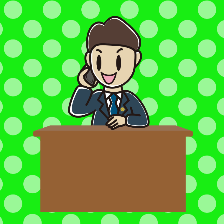 スマホで電話する男性弁護士のイラスト【色、背景あり】PNG