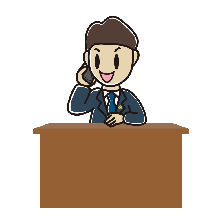 スマホで電話する男性弁護士のイラスト【色あり、背景なし】透過PNG