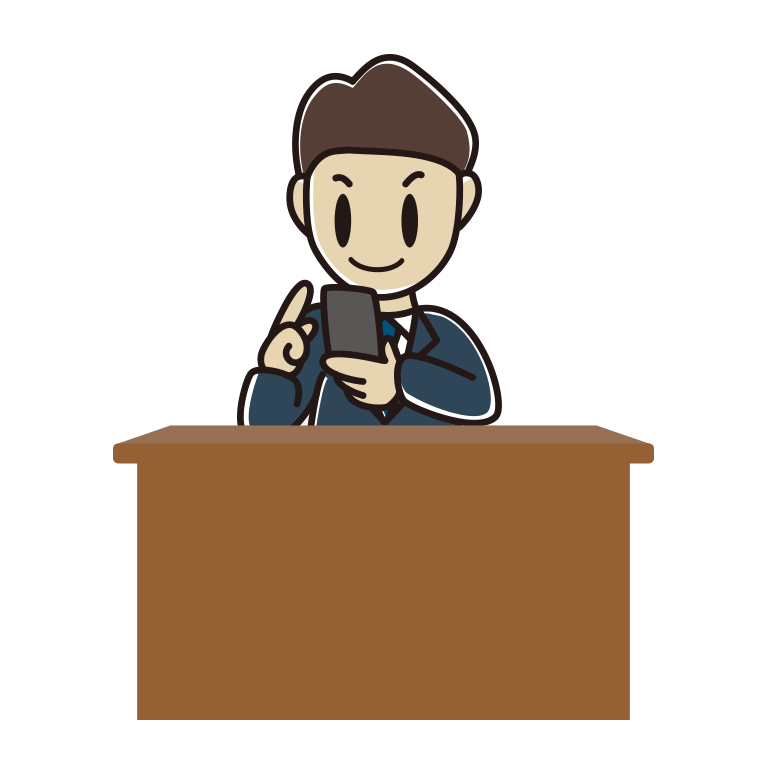 スマホを使う男性弁護士のイラスト【色あり、背景なし】透過PNG