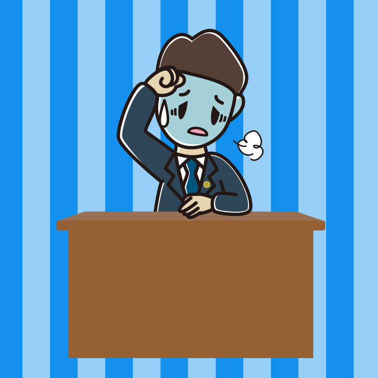 具合が悪い男性弁護士のイラスト【色、背景あり】PNG
