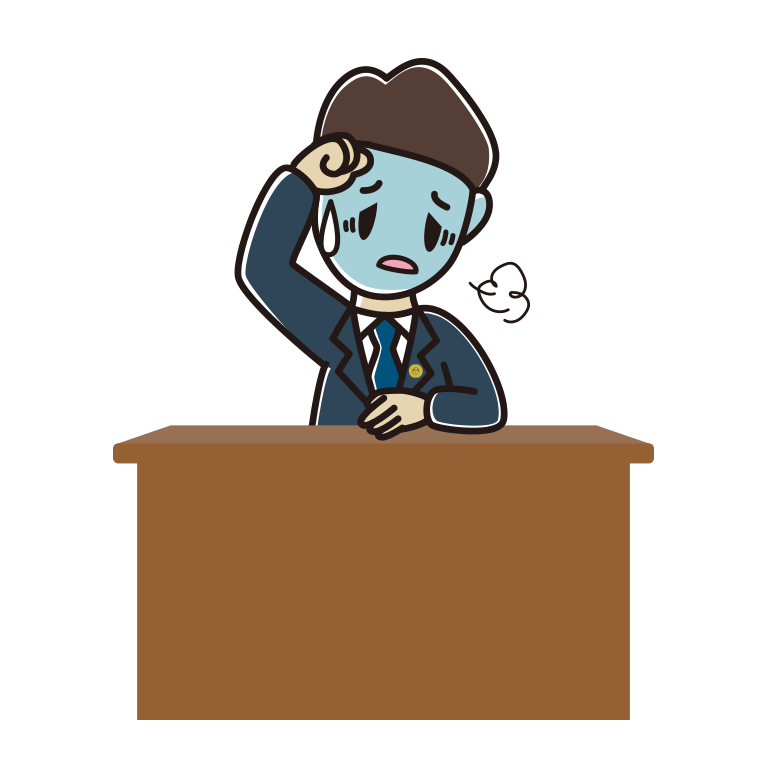 具合が悪い男性弁護士のイラスト【色あり、背景なし】透過PNG